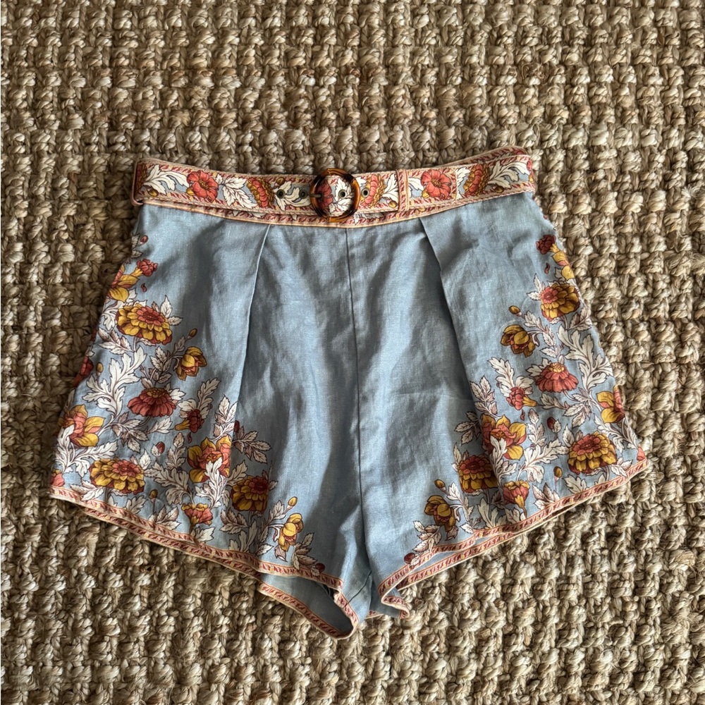 Zimmermann Andie Blue Floral High Waist Shorts - Picture 2 of 8